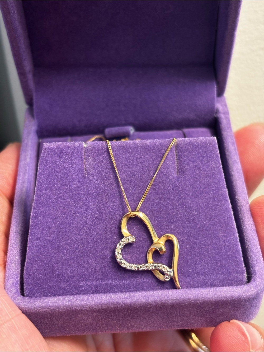 10k Gold Double Heart Necklace 15.5inch